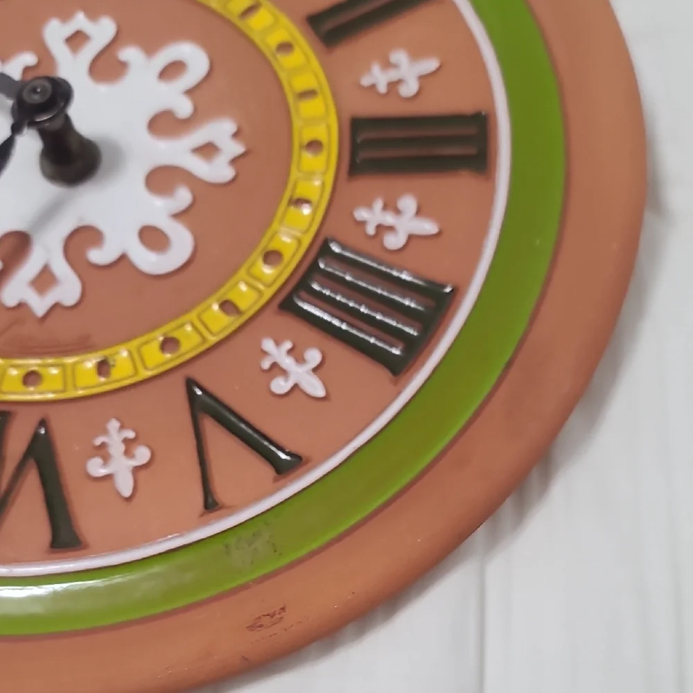 Decorative Terra Cotta, White, Black, Green Wall Clock (Battery Operated)